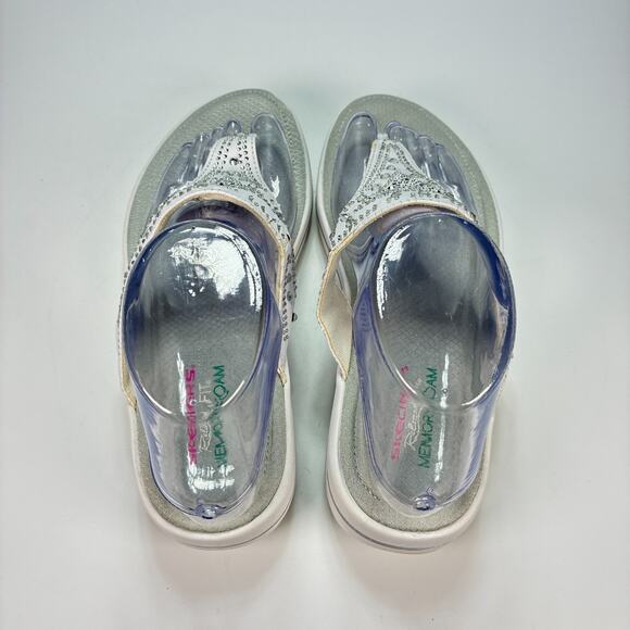 Skechers Gray Rhinestone Platform Thong Slip On Comfort Sandals Women's Size 8 - Picture 6 of 11